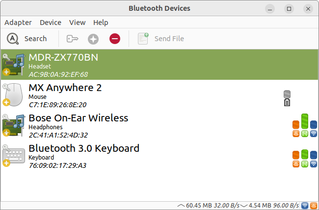 Bluetooth devices list