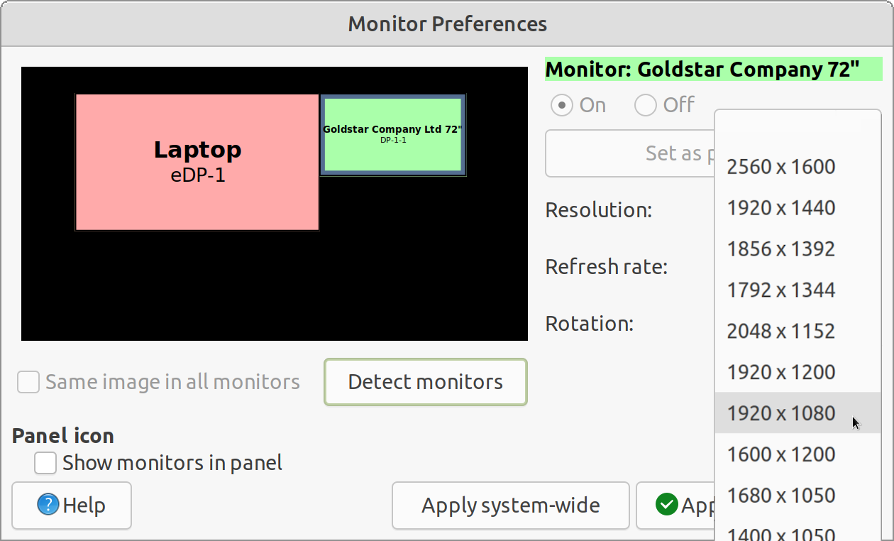 Set the 2nd monitor resolution.