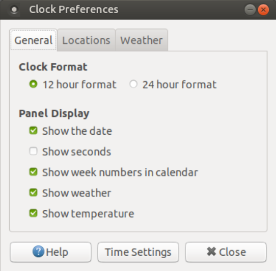 Ubuntu MATE 18.04 Clock Settings