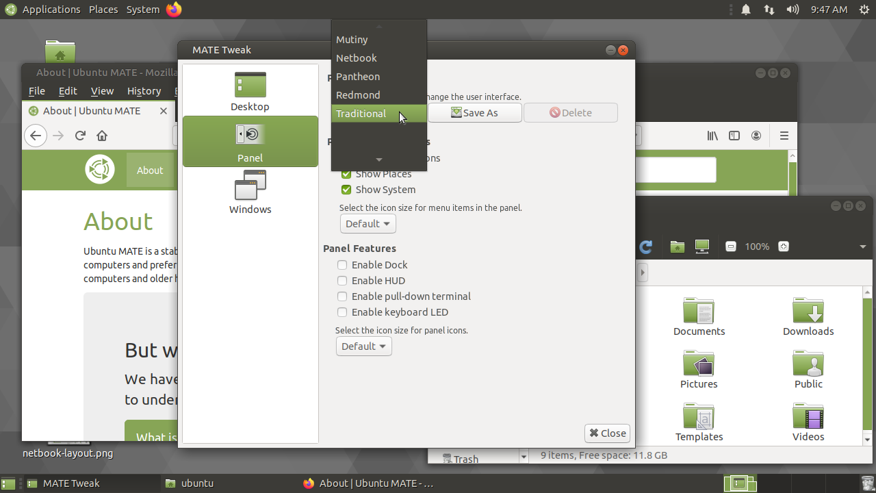 The Traditional desktop layout