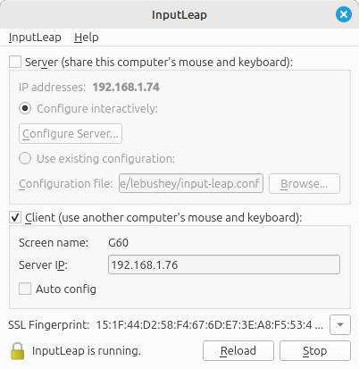 Input Leap client dialog